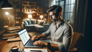 A remote worker using a MacBook to track time, illustrating mac time tracking in a home office.