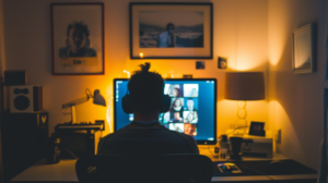 Remote team members in a video conference discussing their team time schedule with time tracking software visible.