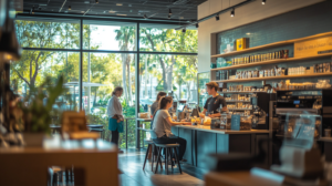 Retail employees in Florida enjoying a break, following Florida break law guidelines.