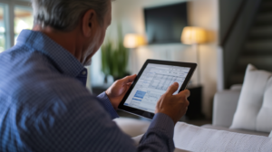 Employee time reports and payroll integration on a tablet screen.