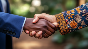 Handshake between different cultures showing successful cross-cultural communication.