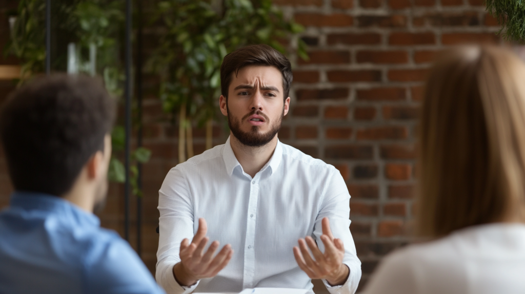 Manager resolving employee conflict, demonstrating conflict resolution questions in management interviews.