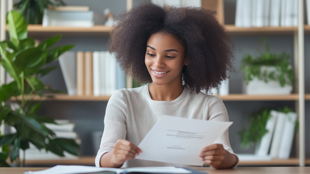 Professional with a certificate, representing examples of career goals achieved.