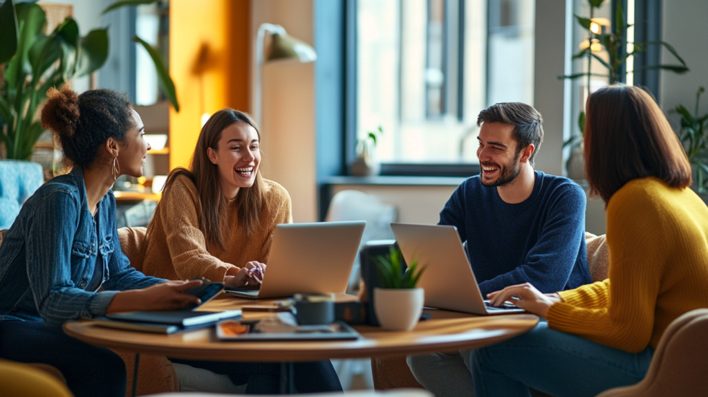 Remote team members using icebreaker questions in a virtual meeting.