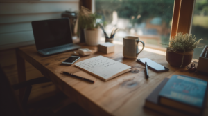 Desk with a time-blocking schedule for effective time management strategies.