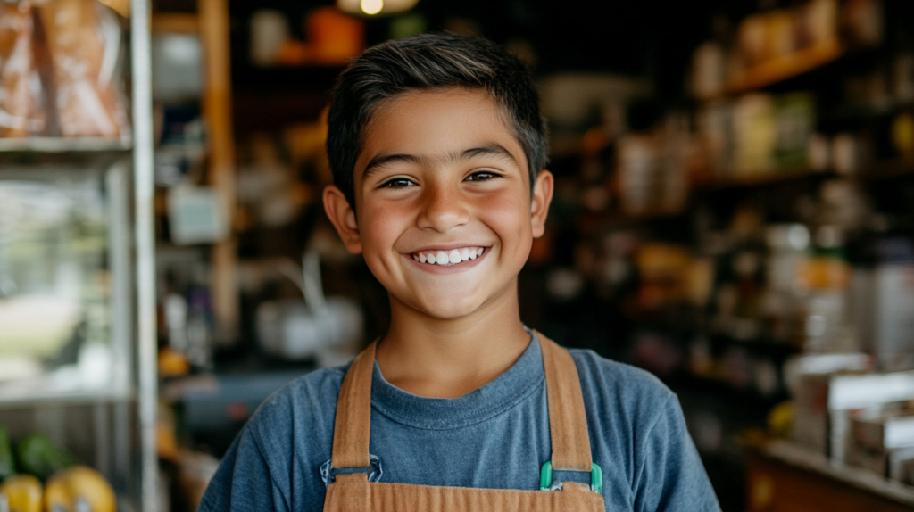 Young worker with work permit for child labor compliance in North Dakota.