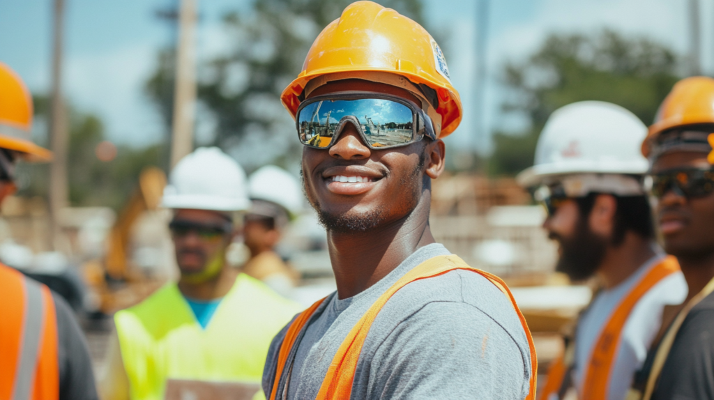 Construction workers after taking a break, adhering to Louisiana Break Law.