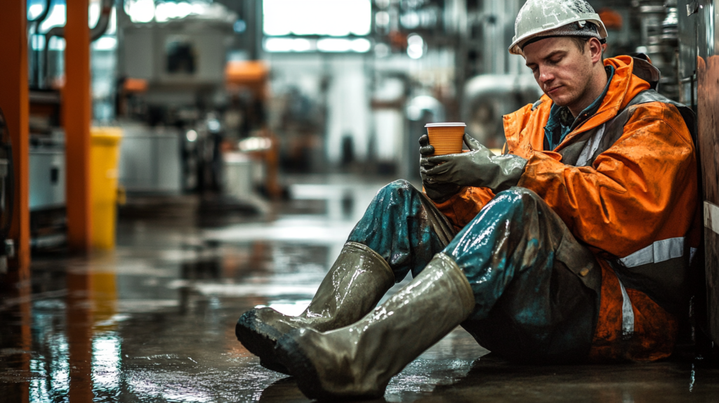 Factory worker taking a rest break as per Missouri Break Law.