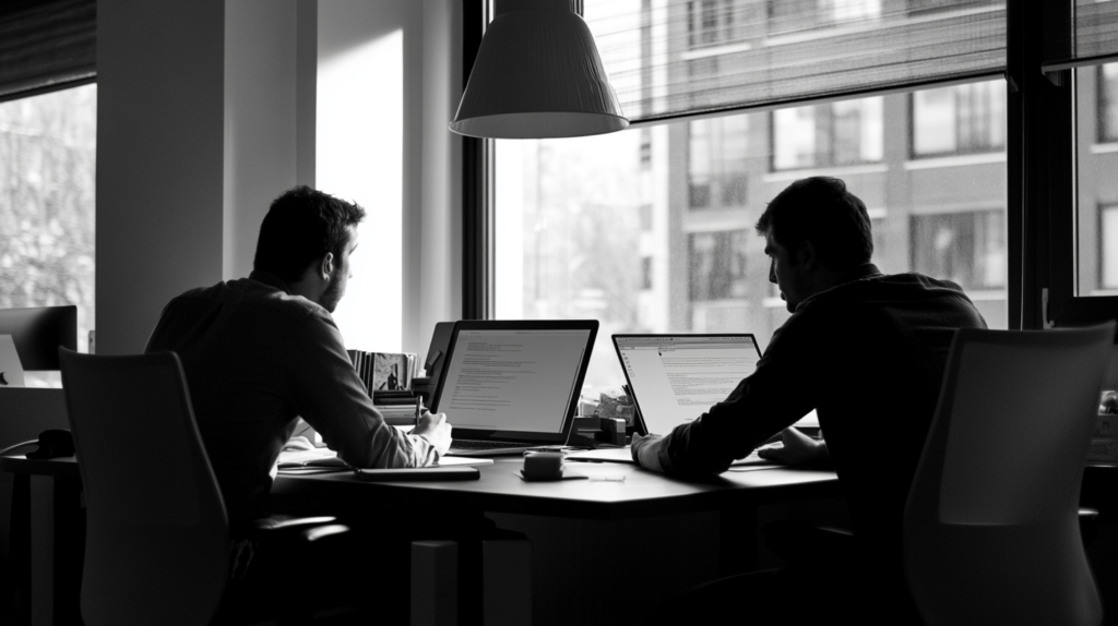 Employees reviewing computer monitoring policy consent forms.