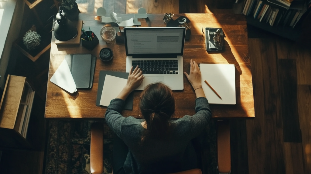 Freelance worker at a desk symbolizing creative remote job opportunities