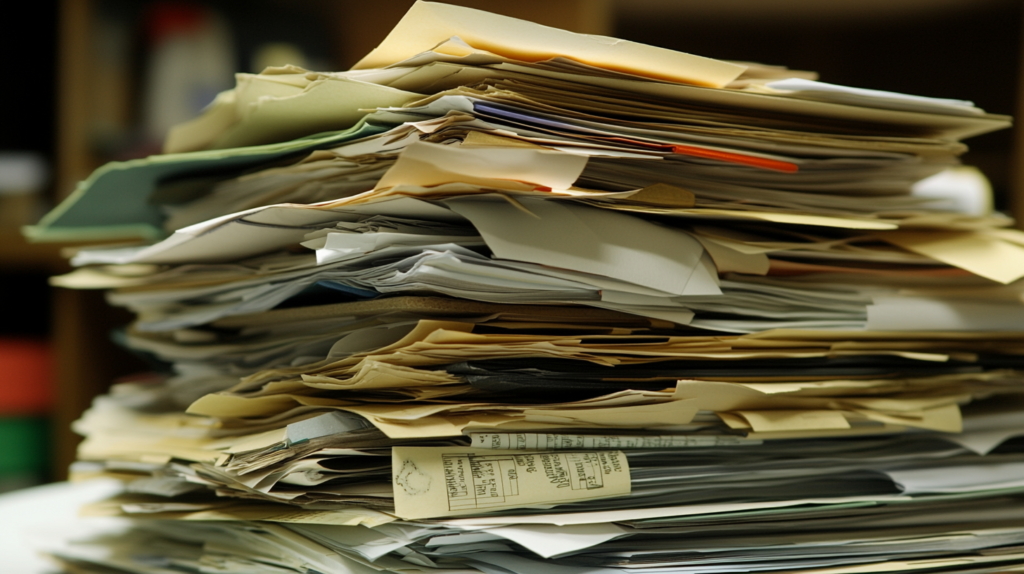 Stack of financial documents for analyzing net income.