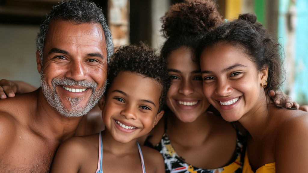 Brazilian family in their home reflecting the impact of average salary on lifestyle.