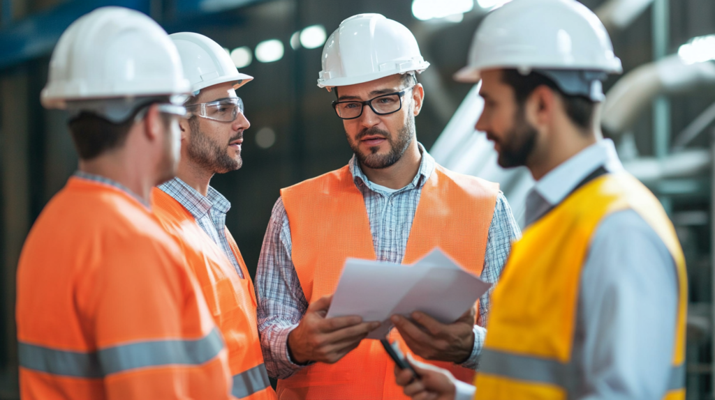 New Mexico employees discussing workplace safety measures.