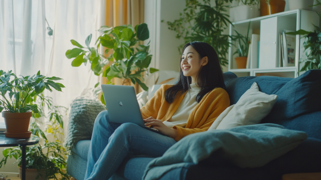 Remote worker on a video call using communication tools for work from home.