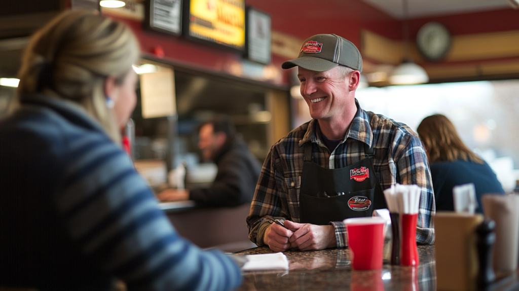 South Dakota tipped employees in a restaurant interacting with customers.