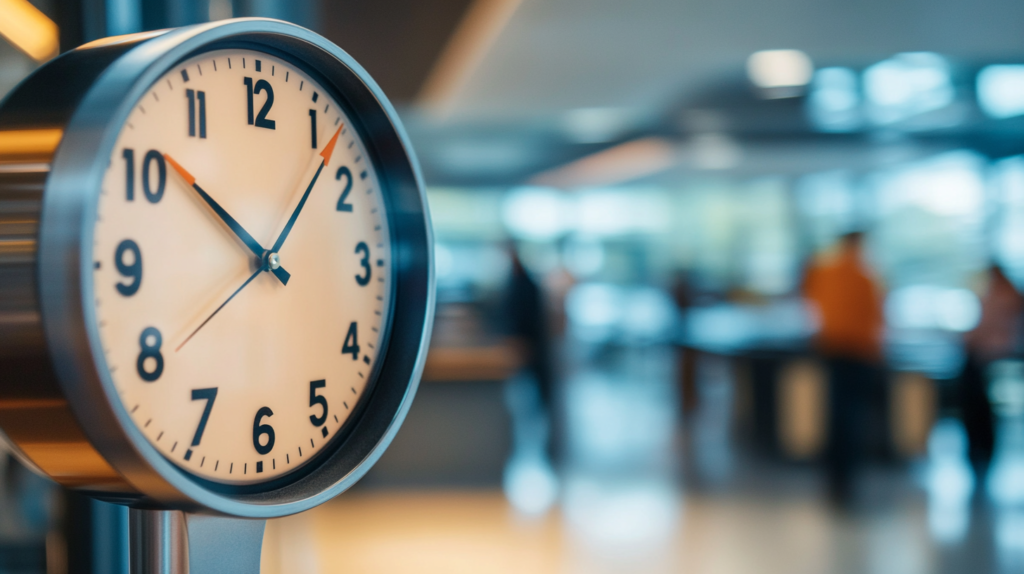 Clock showing the timing of rest periods under Washington Break Law.