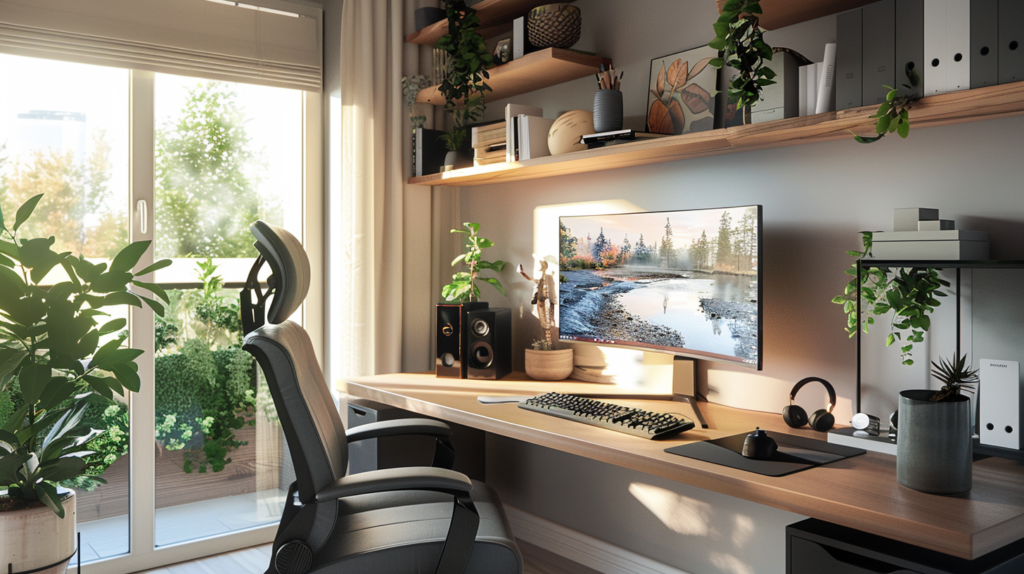 Efficient home office setup with ergonomic furniture and organized space for optimal workflow management for home office.