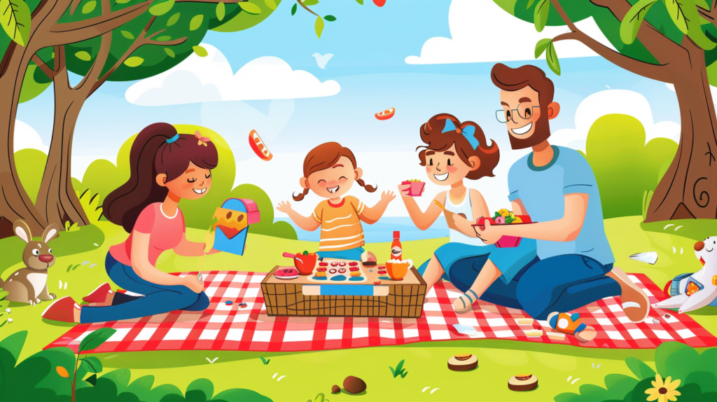 Family enjoying a picnic in the park on a weekend, showcasing the value of weekends in a year.