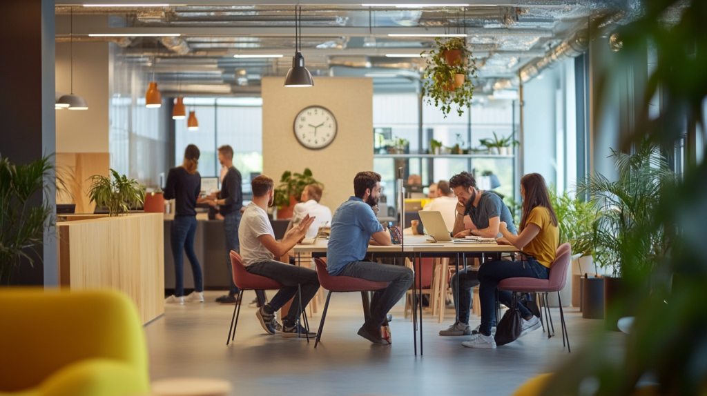 Employees in a Florida office taking a break, complying with Florida break law.