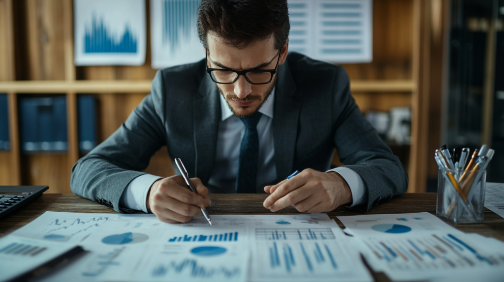 Professional working proactively at a desk, planning for success.