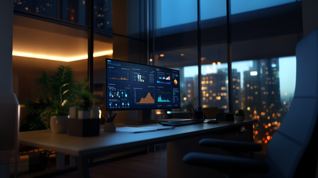 Computer screen displaying real-time monitoring software with productivity graphs.