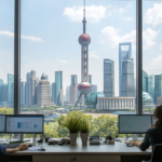 Office scene in Shanghai representing higher avarage salary in urban China.