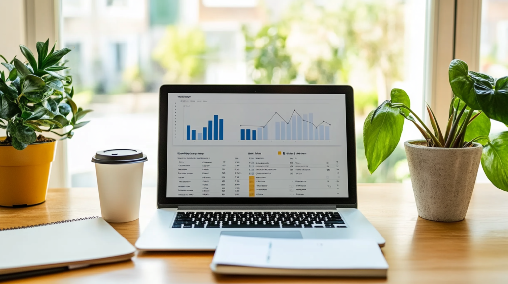 Modern desk setup with SEO analytics on laptop, representing how to hire SEO experts.