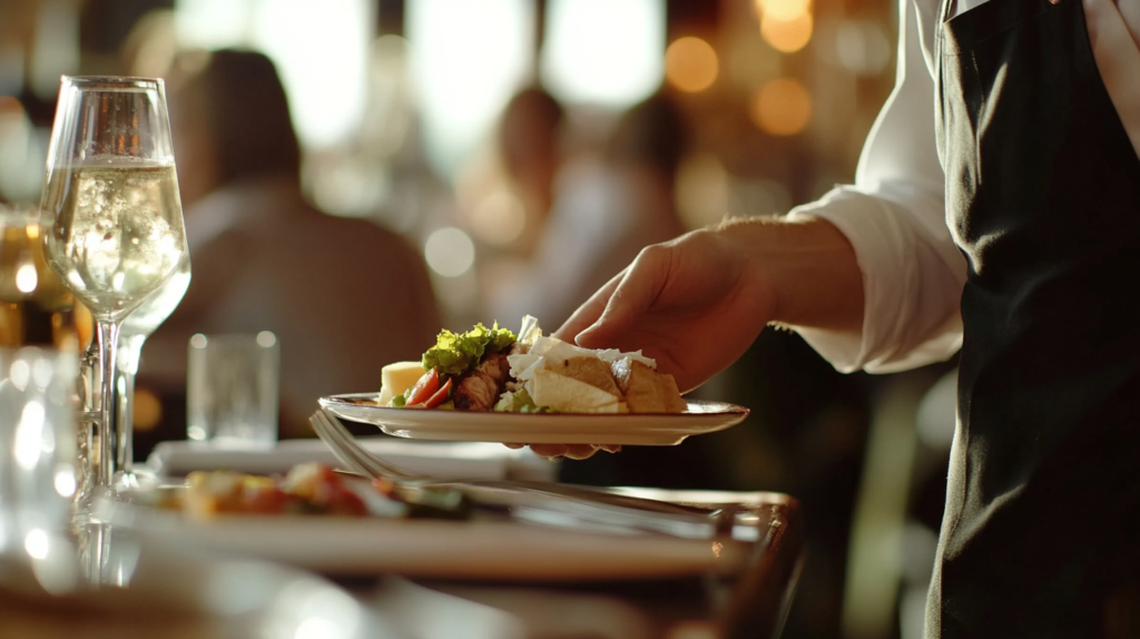 Close-up of a tipped worker in a restaurant, depicting NH tipped minimum wage.