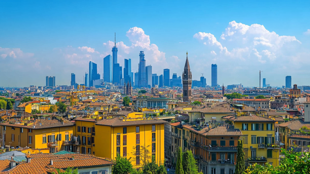 Milan skyline representing average salary in Italy.