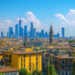 Milan skyline representing average salary in Italy.