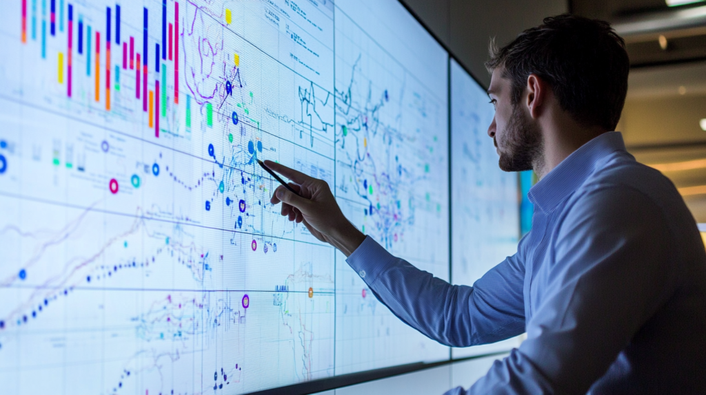 Project manager using charts for project cost estimating.