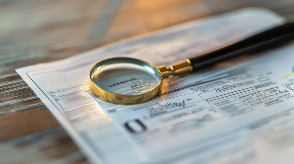 A Rhode Island paycheck examined under a magnifying glass to ensure compliance with Rhode Island labor laws.