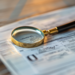 A Rhode Island paycheck examined under a magnifying glass to ensure compliance with Rhode Island labor laws.